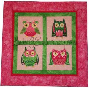 LindeeGEmbroidery-What a Hoot Applique Owls wall hanging