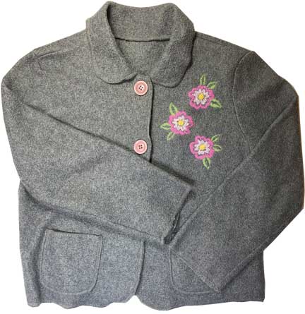 Burmilana (Lana) thread on child's gray fleece jacket