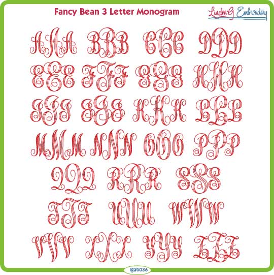 Satin w/ Bean Stitch Machine Embroidery Font Monogram Alphabet 2 Inch Cheri Applique