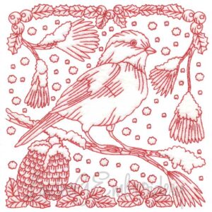 Chickadee with Snow 3 Redwork