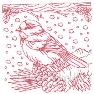 Chickadee with Snow 5 Redwork