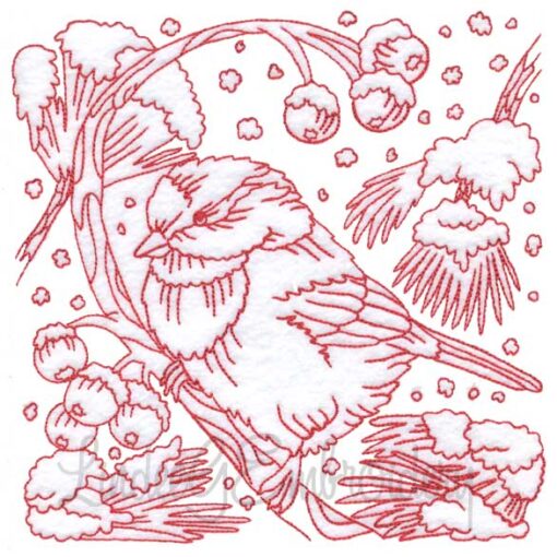 Chickadees with Snow 7 Redwork