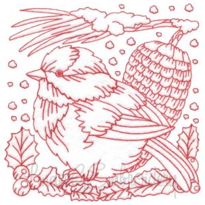 Chickadee with Snow 8 Redwork