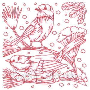 Chickadee with Snow 9 Redwork