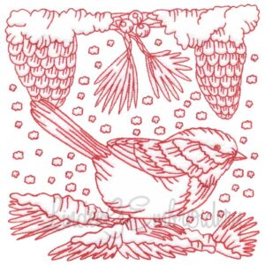 Chickadee with Snow 10 Redwork