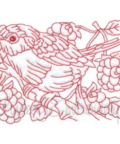 Bird with Raspberries Redwork