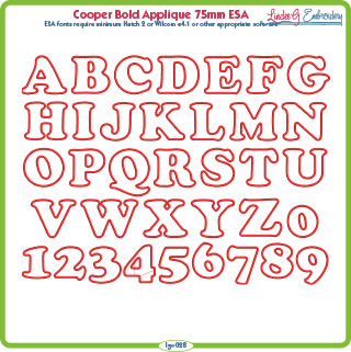 Cooper Bold Applique 75mm ESA Font